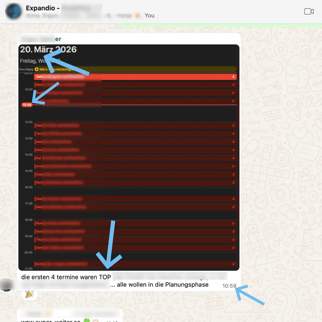 WhatsApp from the client after the first calls: the first 4 calls were top
