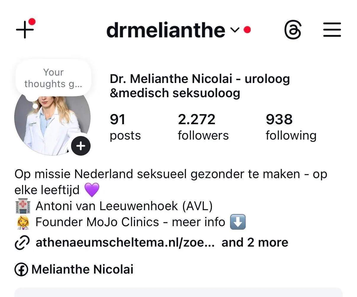 Instagram profile of Dr. Melianthe Nicolai with 2,272 followers, before