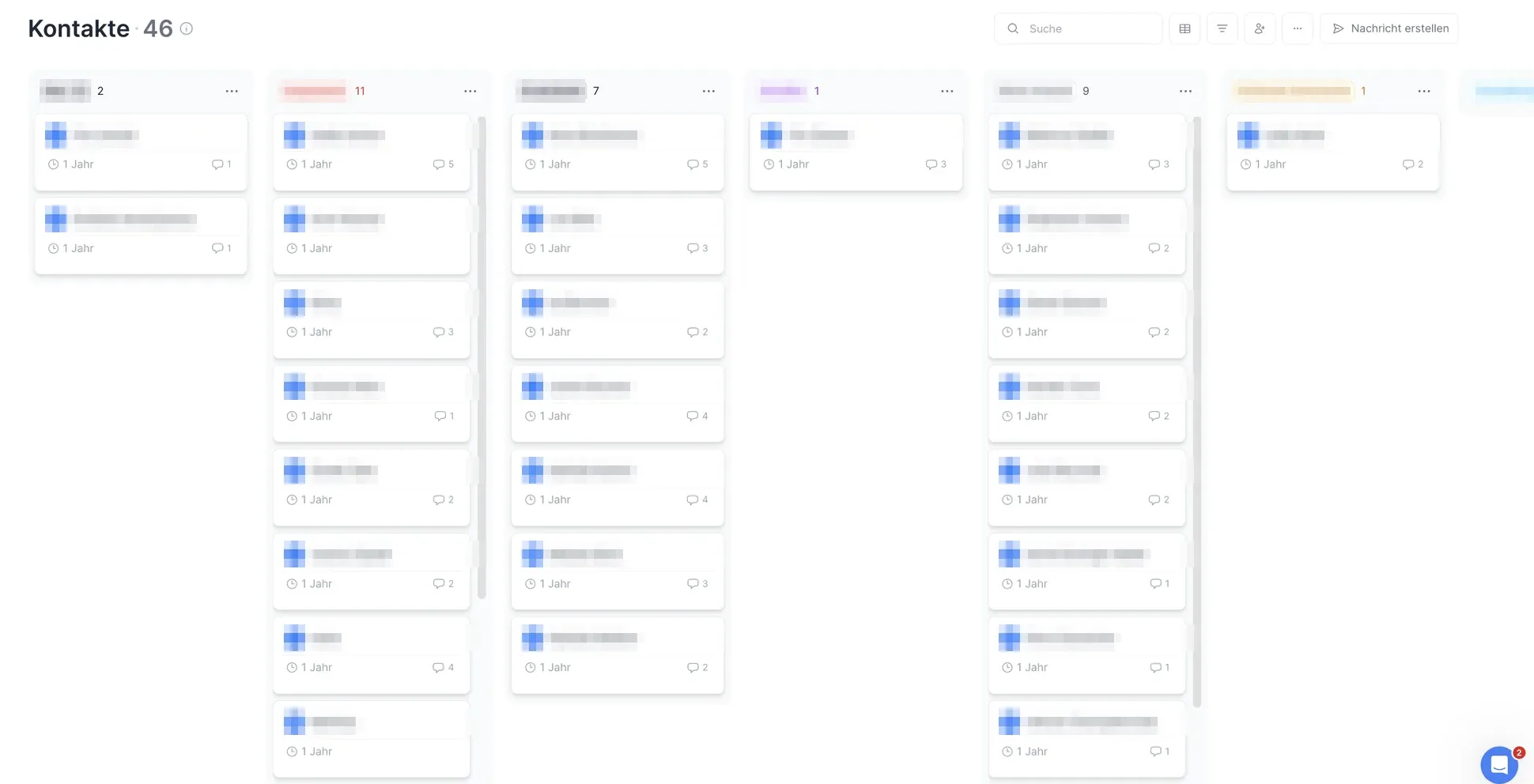 Applicant CRM, names and stages blurred