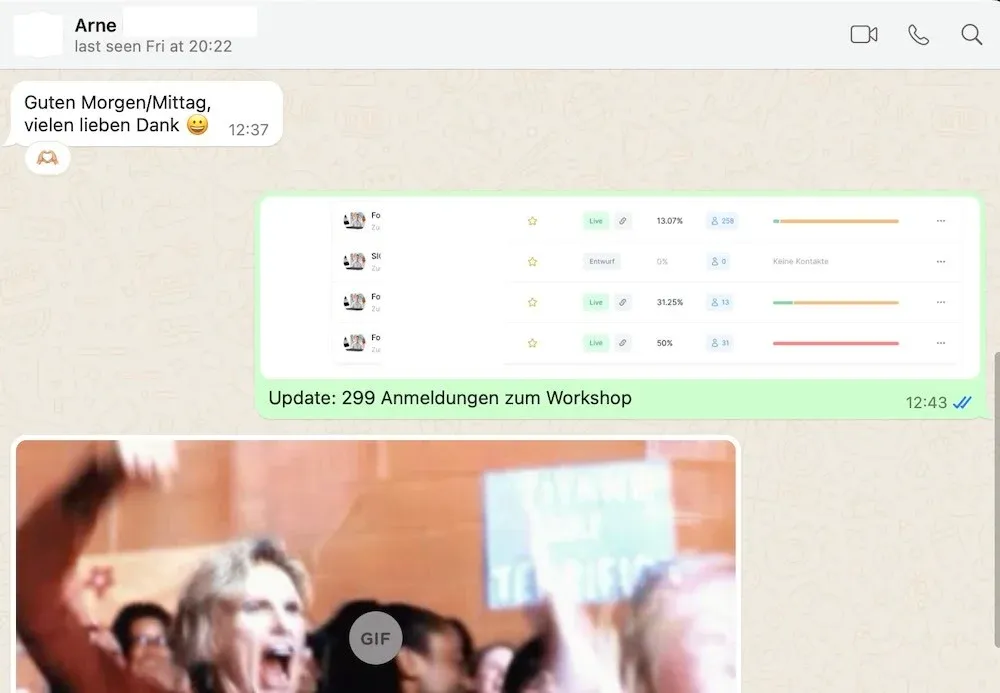 WhatsApp to the client: 299 workshop registrations